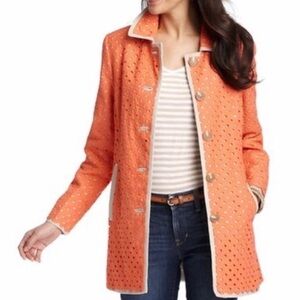 Ann Taylor Loft Piper Linen Eyelet Trench Coat Peach Medium